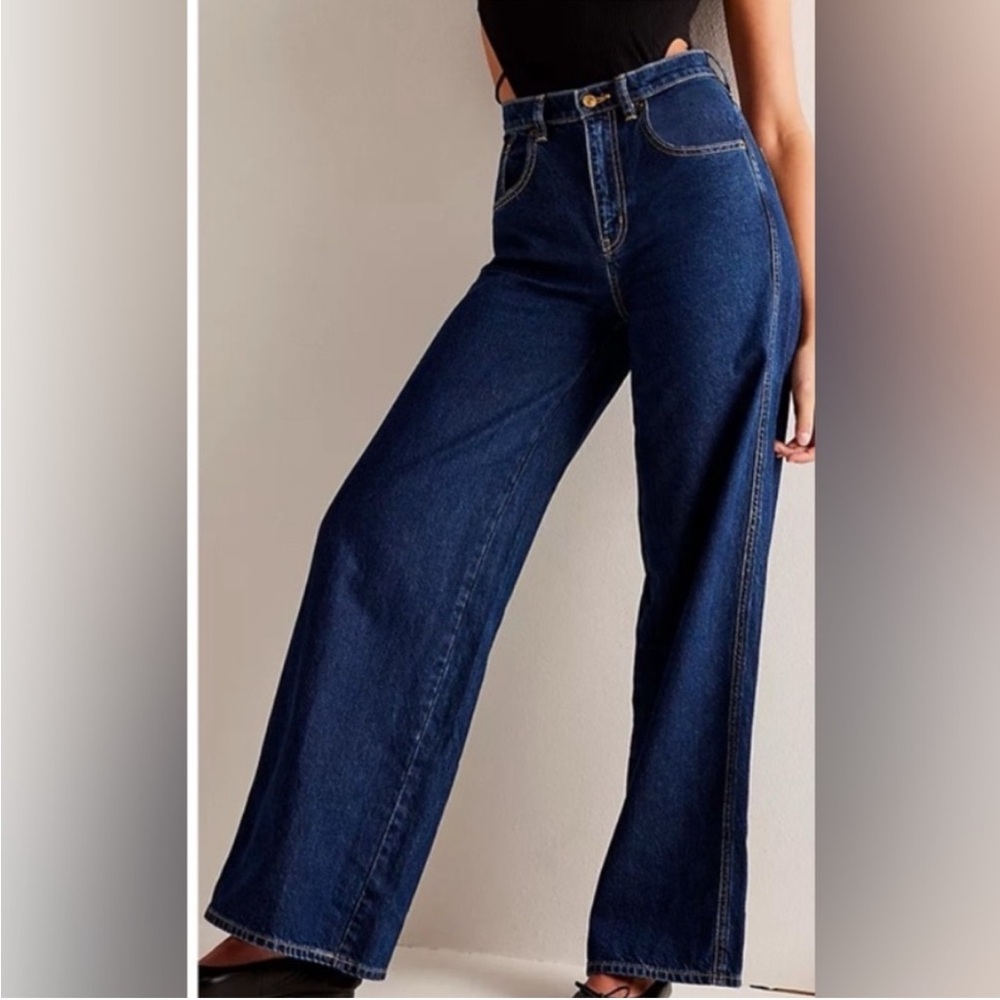 Free People CRVY Gia Wide-Leg Jeans. Net. Baltic blue